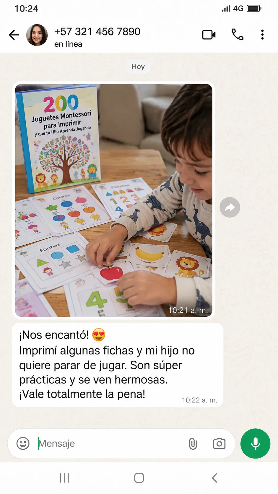 Testimonio de una clienta: su hijo juega con las fichas impresas sobre la mesa