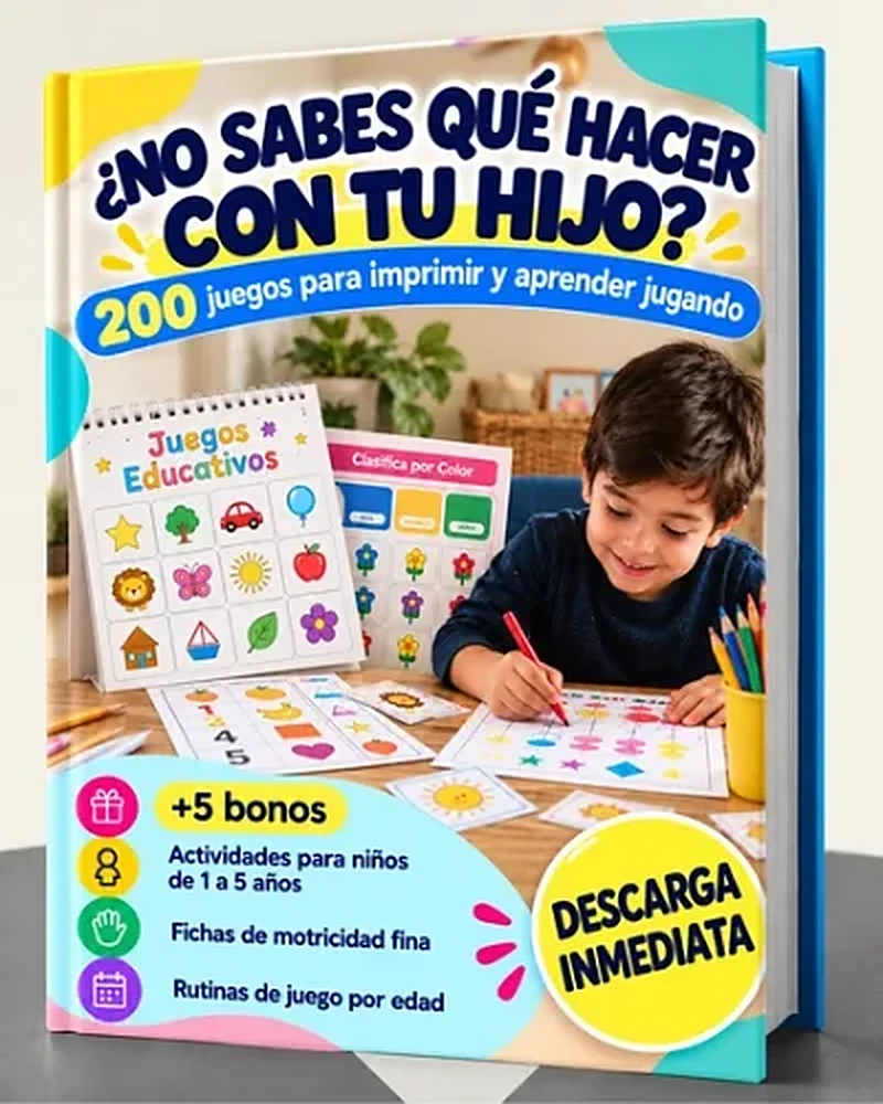 Producto principal: 200 juegos para imprimir y aprender jugando con cinco bonos incluidos