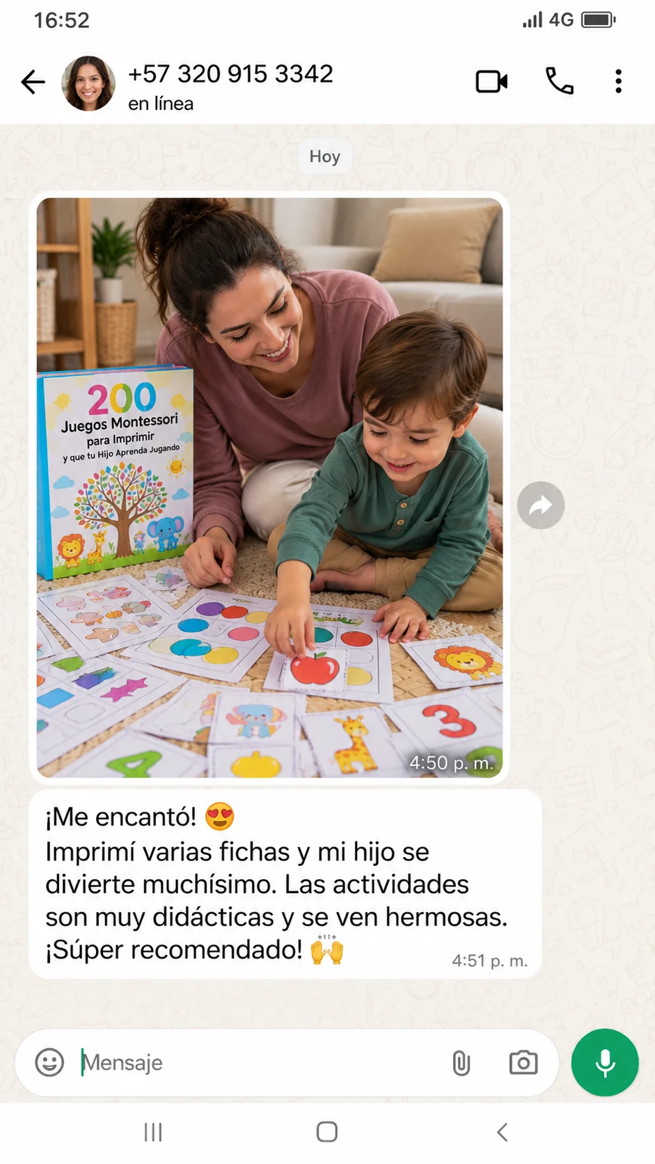 Testimonio de una clienta: ella y su hijo juegan con las fichas impresas en casa